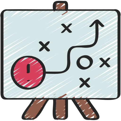 A hand-drawn icon of a strategic plan on an easel.